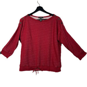 LRL Lauren Ralph Lauren Sweater Red Boat Neck 3/4 Sleeve Pullover Buttons Large